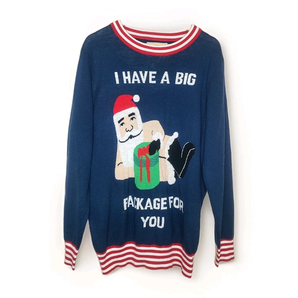 Tipsy Elves Men's Size XL Ugly Christmas Sweater I Have A Big Package For You